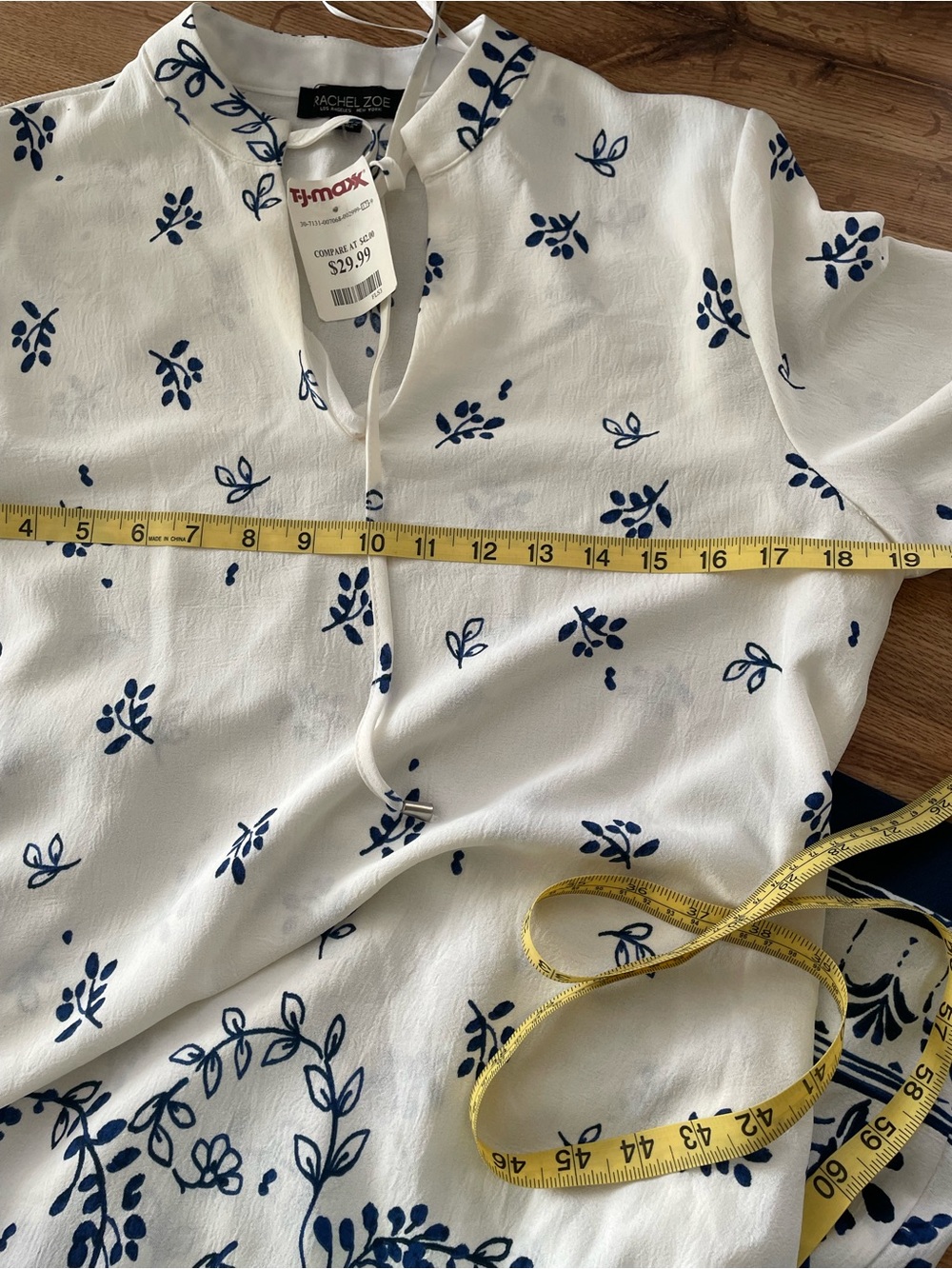 Rachel Zoe White Midi Dress with Navy Floral Border - Picture 4 of 6